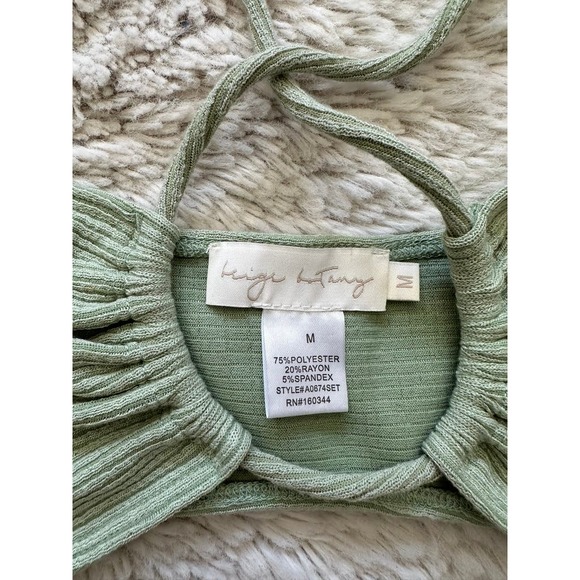 Beige Botany Green Bandeau Top With Ties Women's Size Medium - Picture 3 of 7